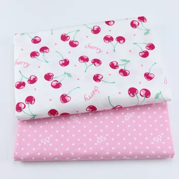 2pcs Pink Cherry Dot Floral Cotton Baby Child Fabric, Sewing Quilting Fat Quarters Textile Fabric For Making Bed Sheet Clothes 3