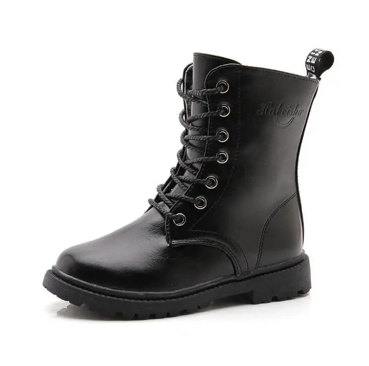 Boys Girls Boots Fashion Children's Winter Boots Shoes Waterproof Martin Boot Ankle For Kids Female Snow Fur Black Cotton - Цвет: single boots