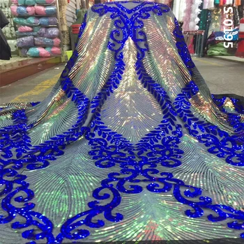 

Naples Italy Royal Blue Sequins Black Net Laces 2020 Prom Women Dress Mesh Fabrics New Fashion Sequined Stretch Tulle Net Sewing