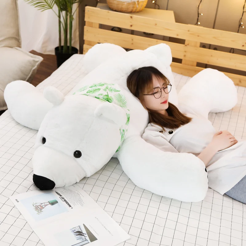 75cm Baby Polar Bear Pillow Stuffed Cotton Cartoon Doll Cushion Plush Toy #Z
