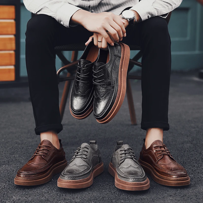 Men Shoes Casual genuine Leather Sneakers Men Shoes outdoor fashion Men'S Casual Shoes British brogue Lace Up Male Flat shoes s5