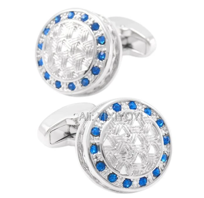 YIXIYOYI High Quality Blue Crystal Shine Cufflink Men"s Suit Shirt