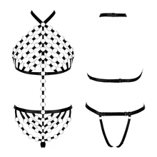 Комплект нижнего белья в стиле панк с бретельками и подвязками, в готическом стиле, с О-образным кольцом, сексуальное нижнее белье, для всего тела, бандаж, эластичный бюстгальтер, для танцев, пояс для ног