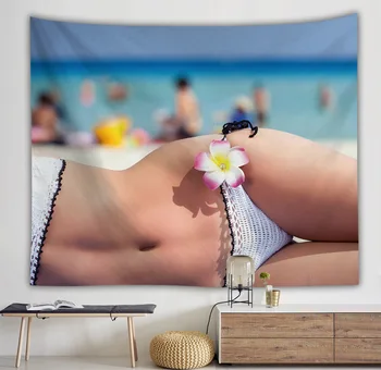 

European American style sexy beautiful woman tapestry sitting on the blanket dormitory background wall hanging decor beach towel