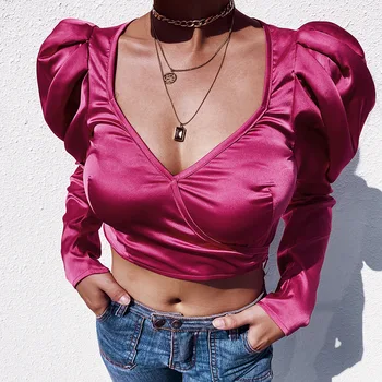 

Meyoung Hem Staggered Blouse Women 2020 Shirts Blouse Solid Blusas Low Cut V Neck Tops Femme Woman Clothes Summer Hot Pink