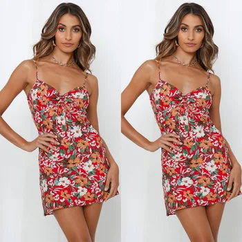 

BacklakeGirls 2020 New Summer Boho Women Flowers V-Neck Bandage Sundress Swing Dress Ladies Floral Mini Beach Dress Vestidos