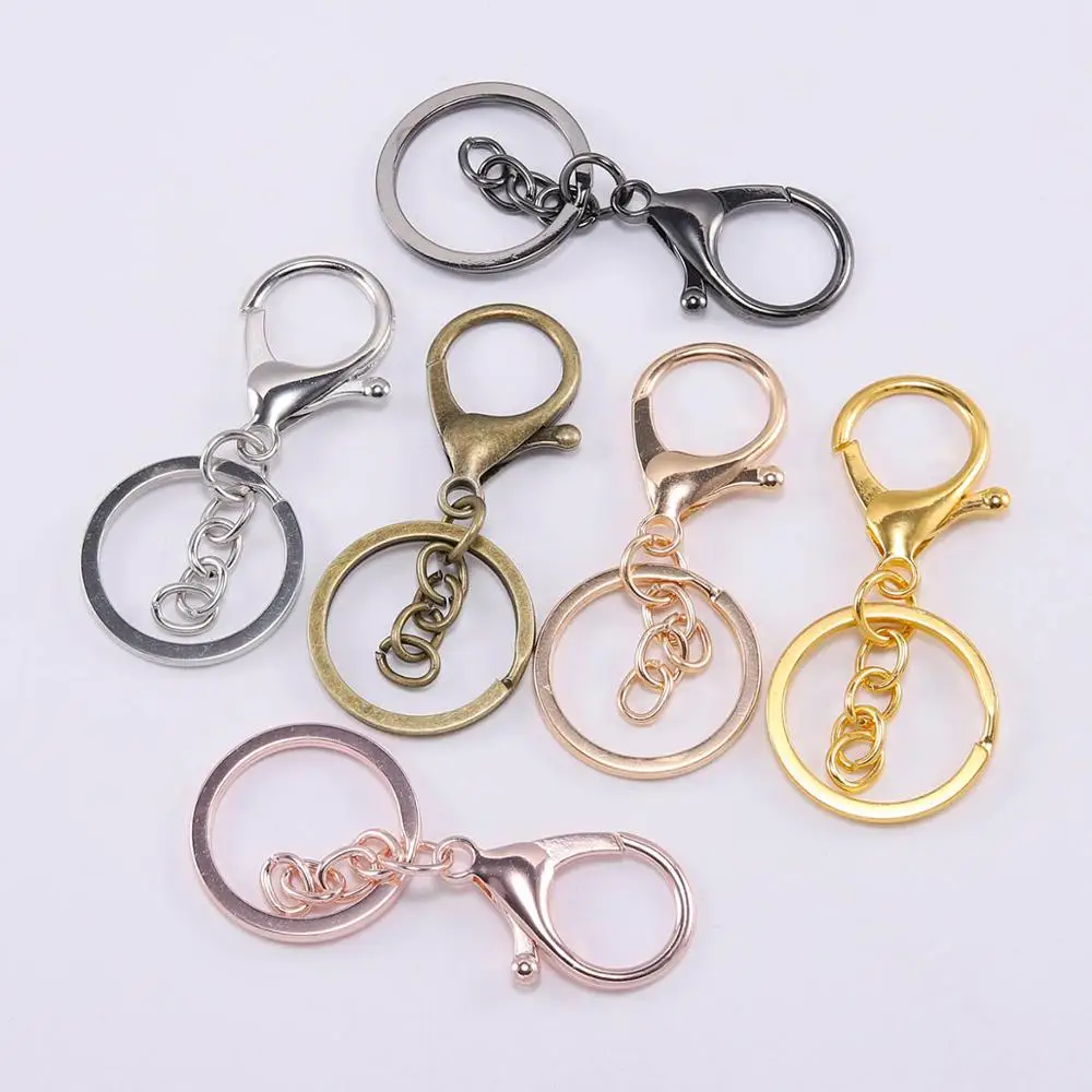 Silver Split Key Ring w/ Big Lobster Clasp & Swivel Ring (30mm x 68mm, MiniatureSweet, Kawaii Resin Crafts, Decoden Cabochons Supplies