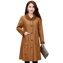 2021 Straight Lapel Temperament Commuter Long-sleeved Leather Jacket Women's Mid-length Fur One Casual Loose Single Breasted