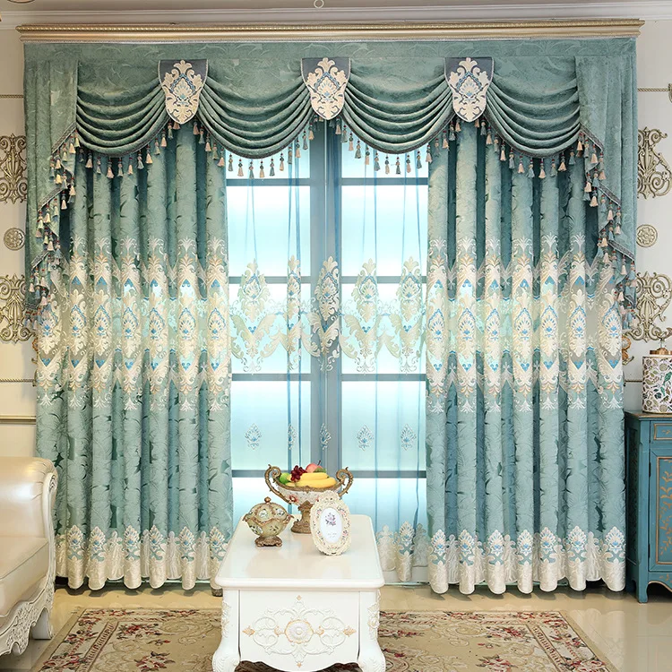 

Curtain: 4.3 width 2.5 height 2 pieces Tulle: 4.3 meter width 2.5 meter height, 2 pieces Valance: 4.3 meter width, 1 piece