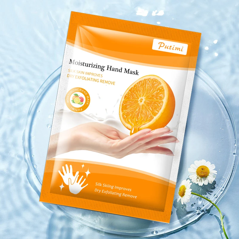 

PUTIMI Hand Care Exfoliating Hand Mask Moisture Whitening Skin Care Orange Exfoliating Hand Mask Anti-Wrinkle Aging Spa Gloves