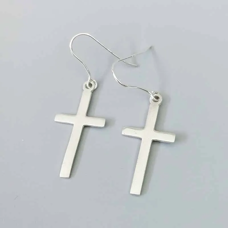 

Silver 925 Jewelry Classic Glossy Cross Earrings For Women Minimalist Sterling Silver Large Earring Party Accessories