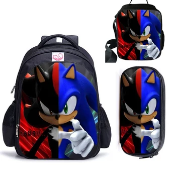 

3pcs/16 inch Mario Bros Sonic the Hedgehog School Bag for Kids Boys Girls Backpack Children School Sets Toddler Mochila