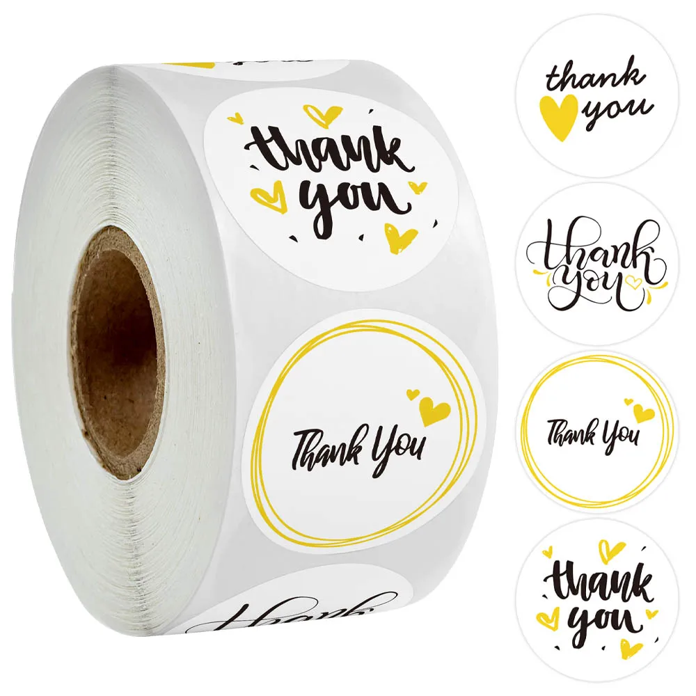 Thank You Stickers With 4 Style Yellow Round Or Heart Scrapbook Labels For Wedding Envelope Seal Handmade Stationery Sticker afbeelding