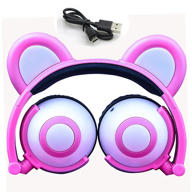 BR02-Pink LIMSON Проводная складная детская гарнитура, стереонаушники, светодиодный, мигающий, разъем 3,5 мм, детские наушники в виде животного медведя - Цвет: BR02-Pink