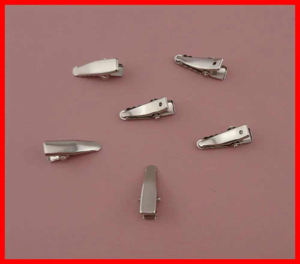100PCS Silver 2.5cm Plain Metal Alligator Clips Hairpins with hole for DIY Pet hair accessories