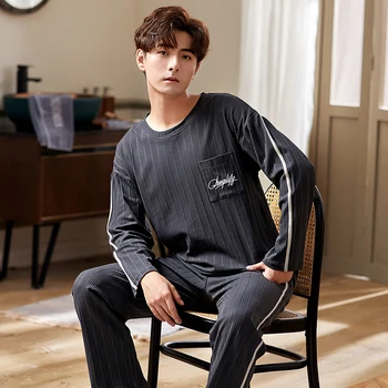 

XIZOU Autumn Winter Long Sleeve Man Pajama Sets Cotton Print Pajamas Men Casual Sleepwear Homewear Plus Size XXXL Pijama