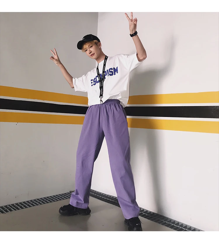 Новые Брендовые повседневные брюки с несколькими карманами, мужские свободные хлопковые тонкие брюки в стиле хип-хоп, белые/фиолетовые