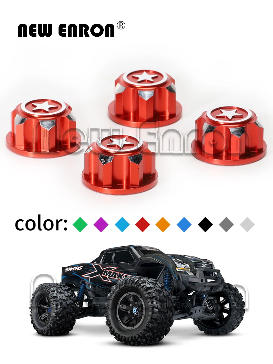 4Pcs RC Car Aluminum 17mm Wheel Nuts - Dustproof Non-Slip Mount Nuts For Traxxas X-Maxx, Summit, E-Revo 1/8 Buggy Trucks (Red)