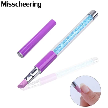 

New Design 1pcs Professional Quartz Scrubs Stone Cuticle Pusher Pen with Rhinestone Handle Metal Manicure Care Tools