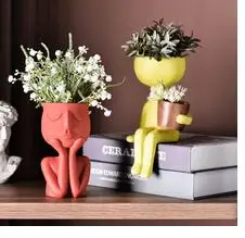 

NORDIC RESIN PORTRAIT FLOWER POT HOME DECORATION SIMPLE COLOR ABSTRACT SCULPTURE ART SOLID COLOR VASE ORNAMENT ORNAMENT