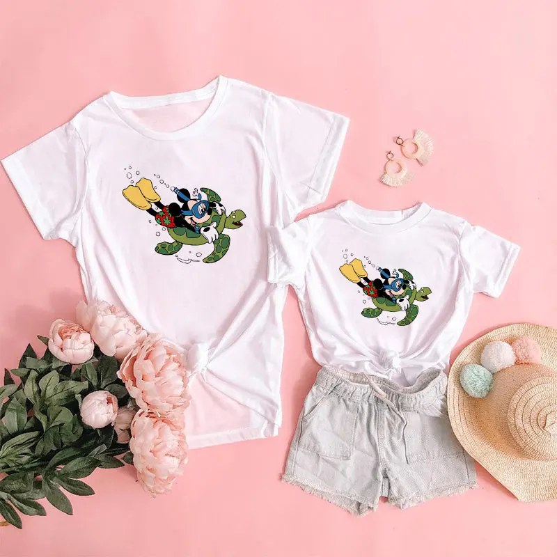 family clothes set New Disney Family Look T Shirt Mickey Mouse Baby Boy Girl T-shirts Parents Kid Short Sleeve Funny Famliy Matching Aesthetic Tops cute matching outfits for couples