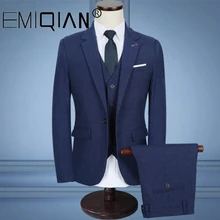 Осень Зима Бургундия твид жениха смокинги итальянский стиль мужской костюм 3 предмета мужские свадебные вечерние Костюмы Блейзер masculino terno