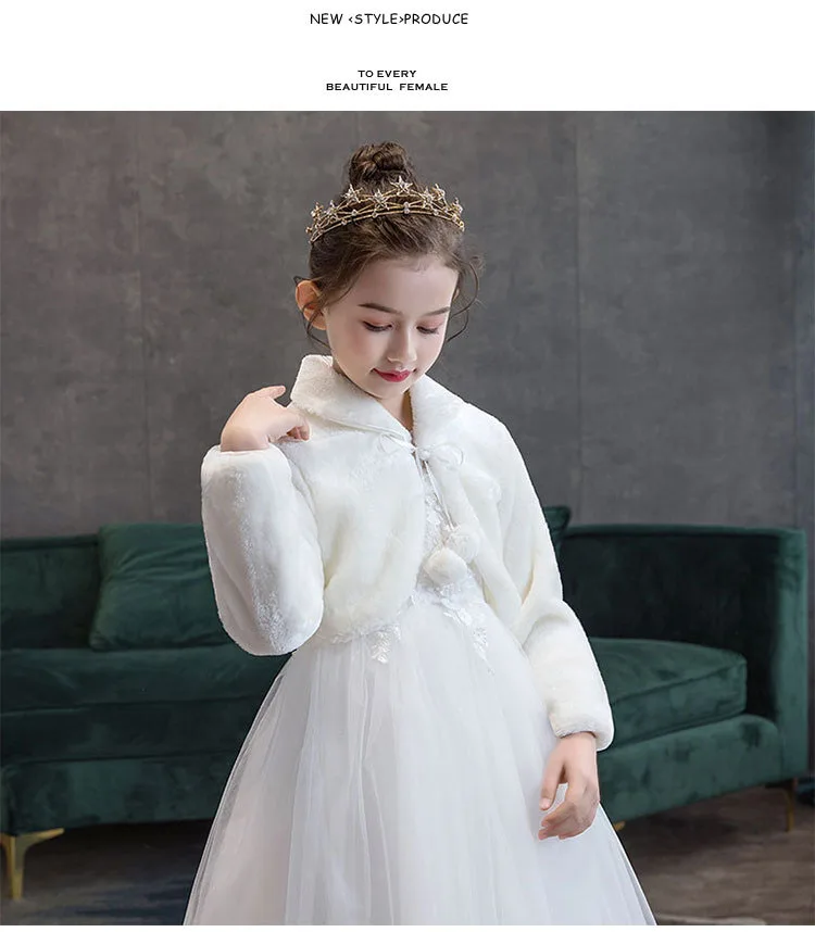 Thicken Plush Bolero Shrug Princess White Faux Fur Coat Shoulder Cape Wedding Dress Shawl Wraps Stole Warm Short Jacket