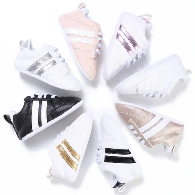 US $3.17 Baby Shoes Boy Girl Solid PU Striped Sneaker Comfort White Shoes New Style Newborn Infant First Wal