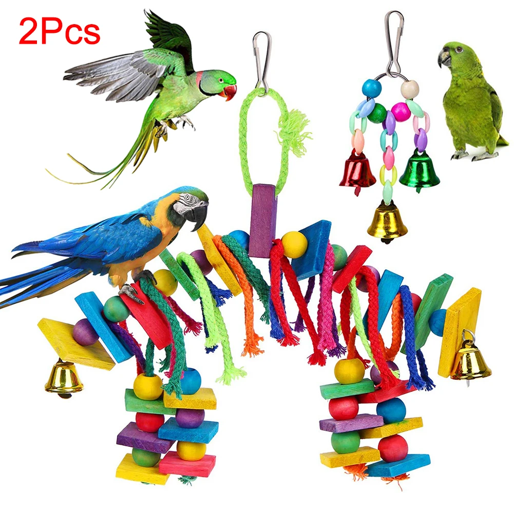 2 шт. Pet Bird Колокольчик для попугая из бисера блоки Висячие клетки качели укусы устойчивые жевательные игрушки отлично подходит для маленьких и средних птиц большие подарки