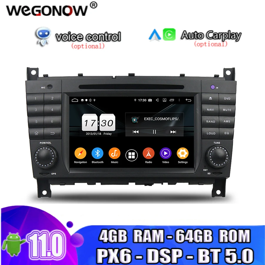 PX6 HD DSP 4*50W Android 11.0 4GB RAM 64G Car DVD Player Wifi BT5.0 RADIO GPS navi map For Benz W203 W467 W209 W219 2010 2011 | Автомобили