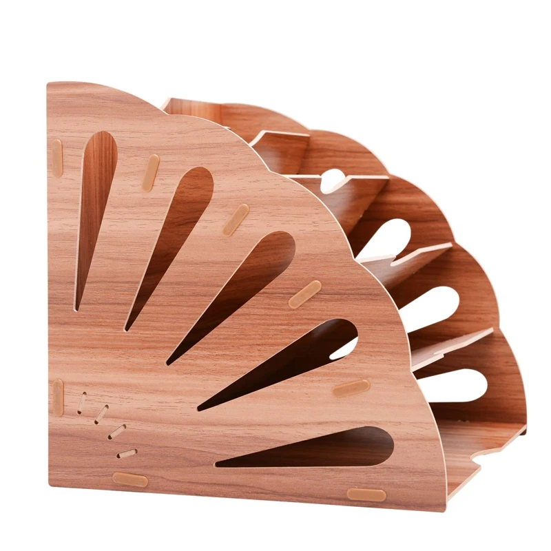 

Wood Fan-Shaped File Sorter 5 Compartment for Office Desktop Magazine File Organizer