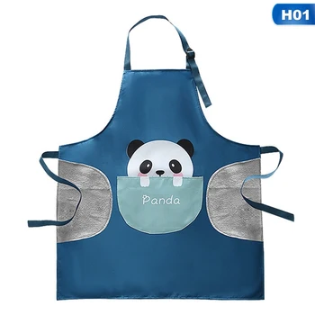 

Waterproof Apron Kitchen Cooking And Washing Dishes Cartoon Animal Panda Printing Oil-proof Big Pocket Housework Apron
