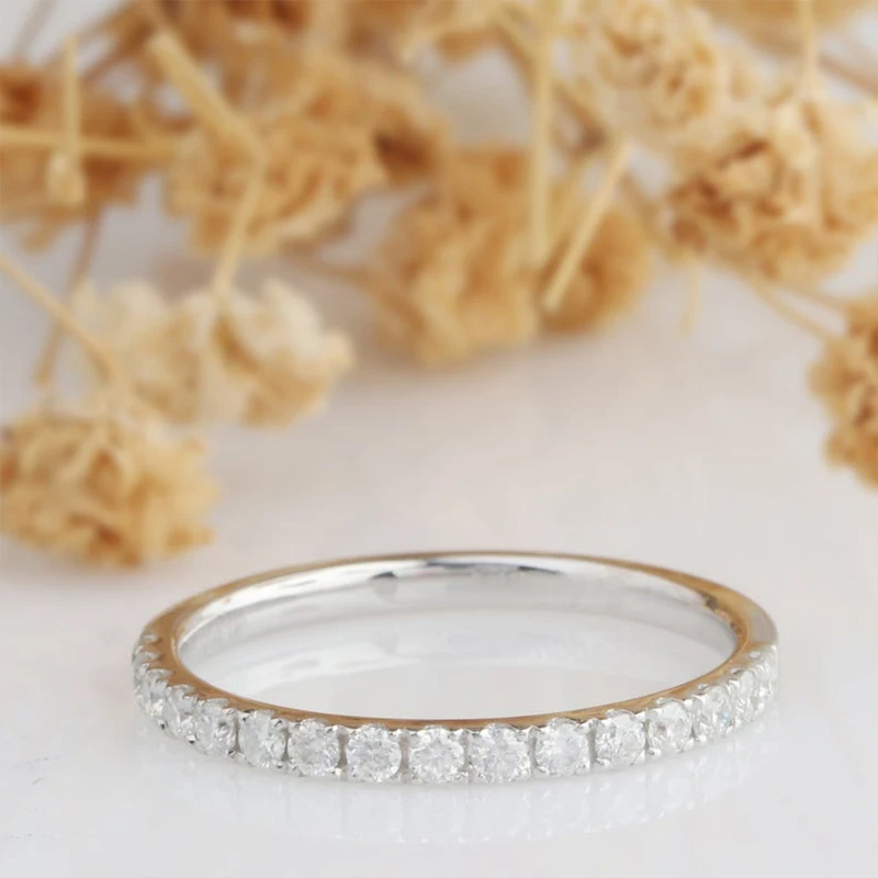 Veryins классический 14k 585 Белое золото 1,8 мм ширина ремешка DEF цвет Moissanite стек половина вечности обручальное кольцо для женщин подарок