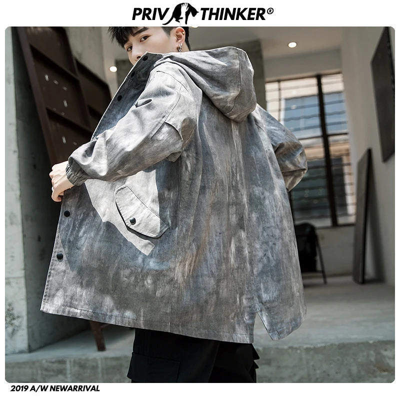 Privathinker 2020 мужской осенний Новый Тренч с вышитым галстуком и капюшоном свободный
