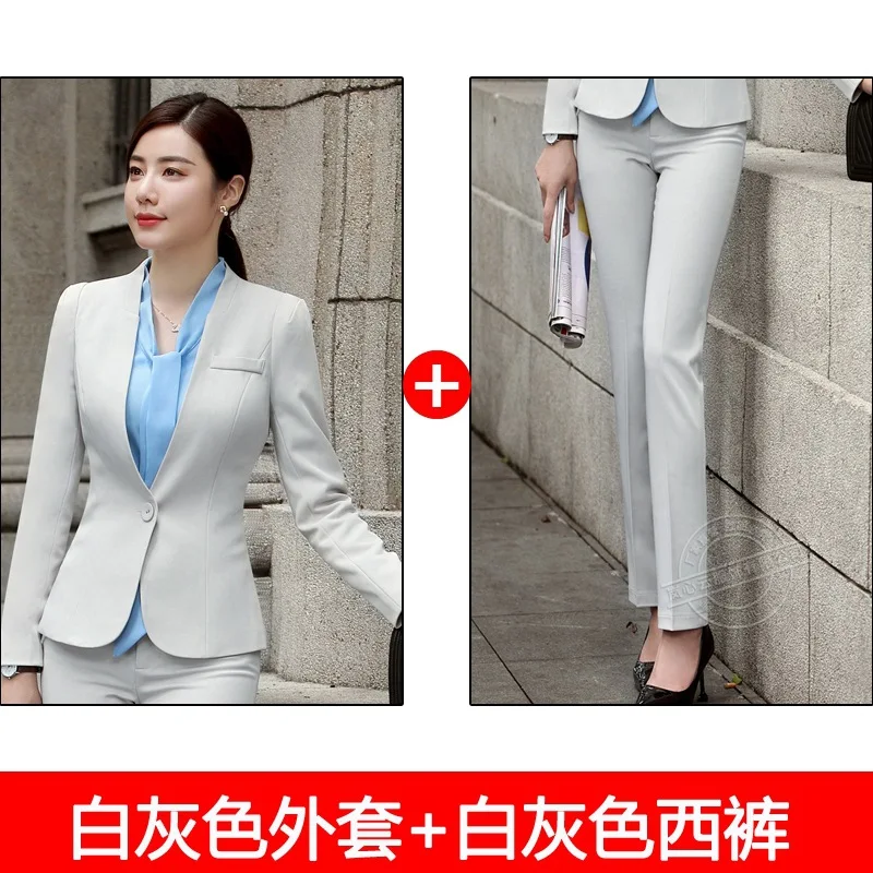 beige Новая модная женская Офисная Рабочая Униформа брючный костюм высокого качества OL Блейзер костюм 2 шт Блейзер комплект формальный пиджак брюки размера плюс - Цвет: beige