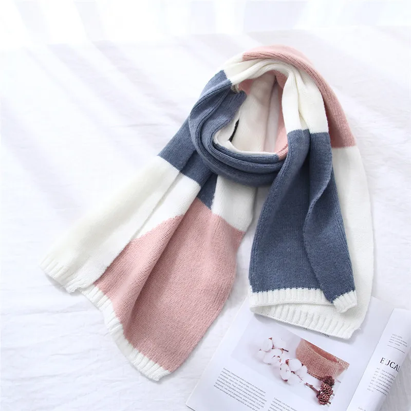 Лоскутный геометрический вязаный женский шарф корейский женский зимний шарф