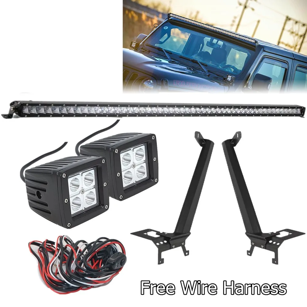 

Car Roof 3D 52 Inch 250W Led Work Light Bar With Upper Windshield Mounting Brackets For Jeep Wrangler JL 2018-2021 Accessories