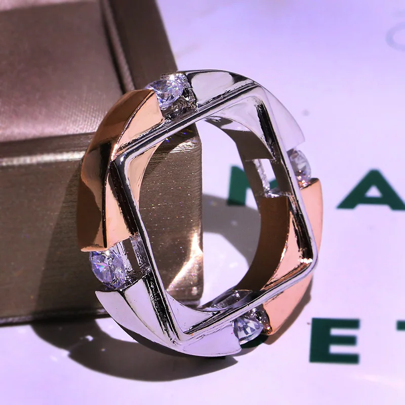 Ring T248 Современные металлические шины двухцветные геометрические кольца модные ювелирные изделия Серебро Роза позолоченный белый CZ свадебные кольца ювелирные изделия Z3T248 - Цвет основного камня: Ring T248
