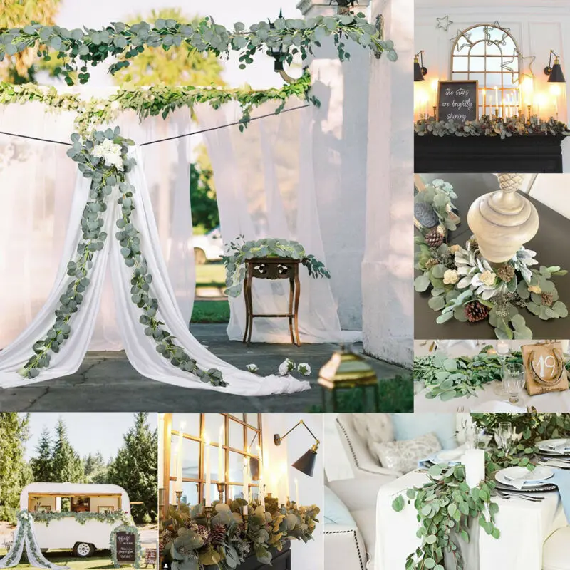 

Artificial Fake Eucalyptus Garland Long Leaf Plants Greenery Foliage Home Decor