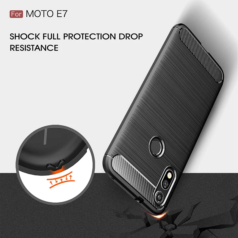 Силиконовый чехол для Motorola Moto E7 из углеродного волокна противоударный защитный