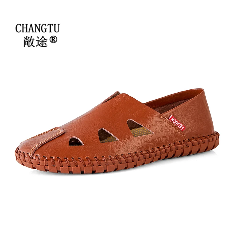

Male Genuine Leather Loafers Summer Breathable Moccasins Lightweight Men Sandals Slip-On Men Driving Shoes Luxury Brand Flats