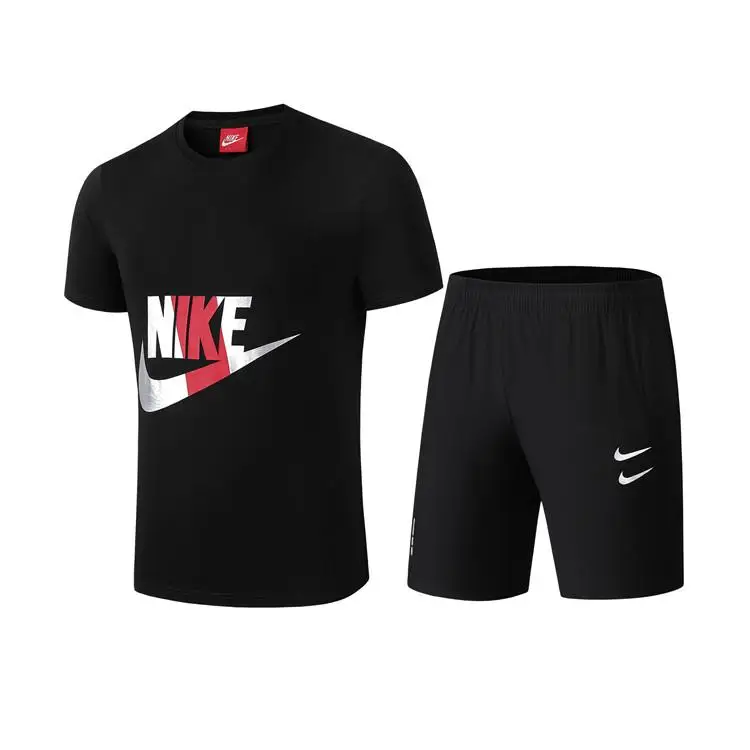 

2020 New set 2 Pieces men Sets Male Men Clothing Sportswear Set Fitness Summer Print Men Shorts+T shirt Men's Suit 1238