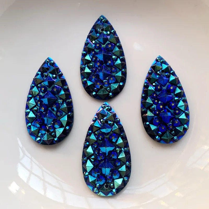 20 Stück 16 x 30 mm tropfenförmige, genähte Strasssteine mit flacher Rückseite aus Kunstharz, Kristallstein, DIY-Hochzeitsdekoration