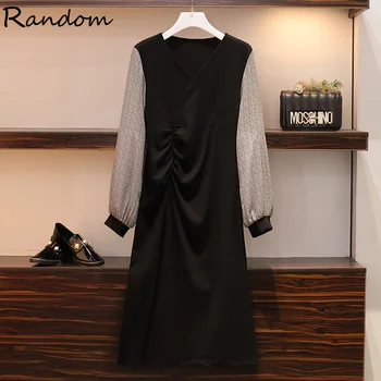 

Women Large Plus Size XL-5XL T Shirt Plaid Patchwork Dress Long Sleeve Elegant Fashion Autumn Fall Clothes Big Black Dresses