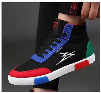 

2019 new spring and autumn men's high-top canvas shoes fashion leisure outdoor walking shoes thick-soled men's sneakers tenis