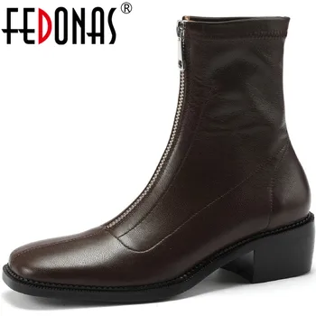 

FEDONAS Fashion Zipper Shoes Woman Autumn Winter Genuine Leather Low Heels Chelsea Boots For Women Office Lady Basic Ankle Boots