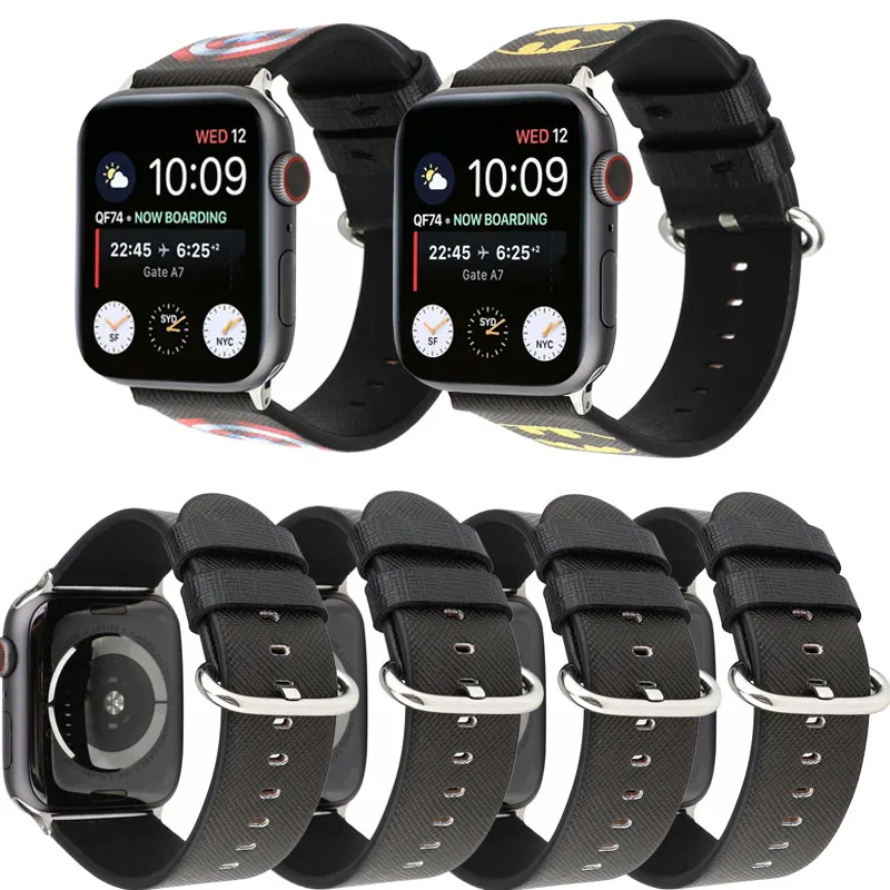 С героями комиксов Марвел, мультипликационный стиль, ремешок для apple watch, ремешок 42/38 мм кожаный ремешок для apple watch 4 44/40 мм браслет для наручных часов iwatch серии 5 4 3 2 1