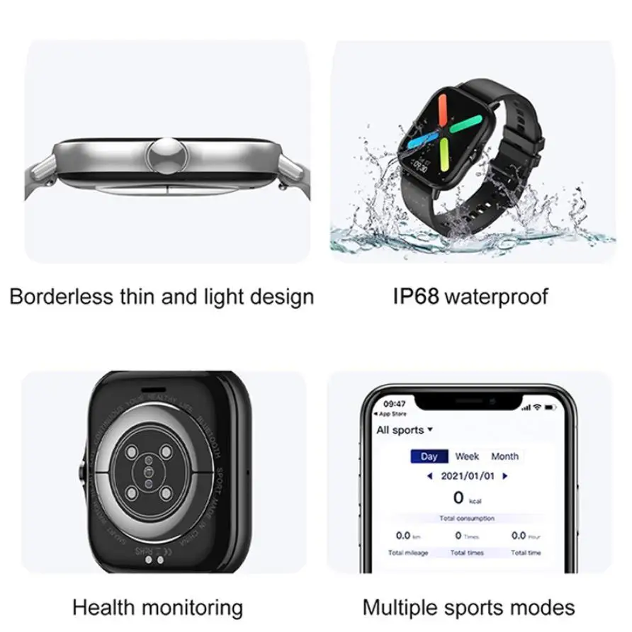 DT94 1.78 inch Bluetooth Call Smart Watch Full Touch Blood Pressure Heart Rate Monitor Smartwatch Wristband for Android IOS