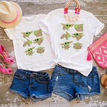 

Yoda Baby Printed T Shirts Mom Daughter Matching Outfits 2021 New Dad and Son Short Sleeve Oversized Family Look Summer Vacation