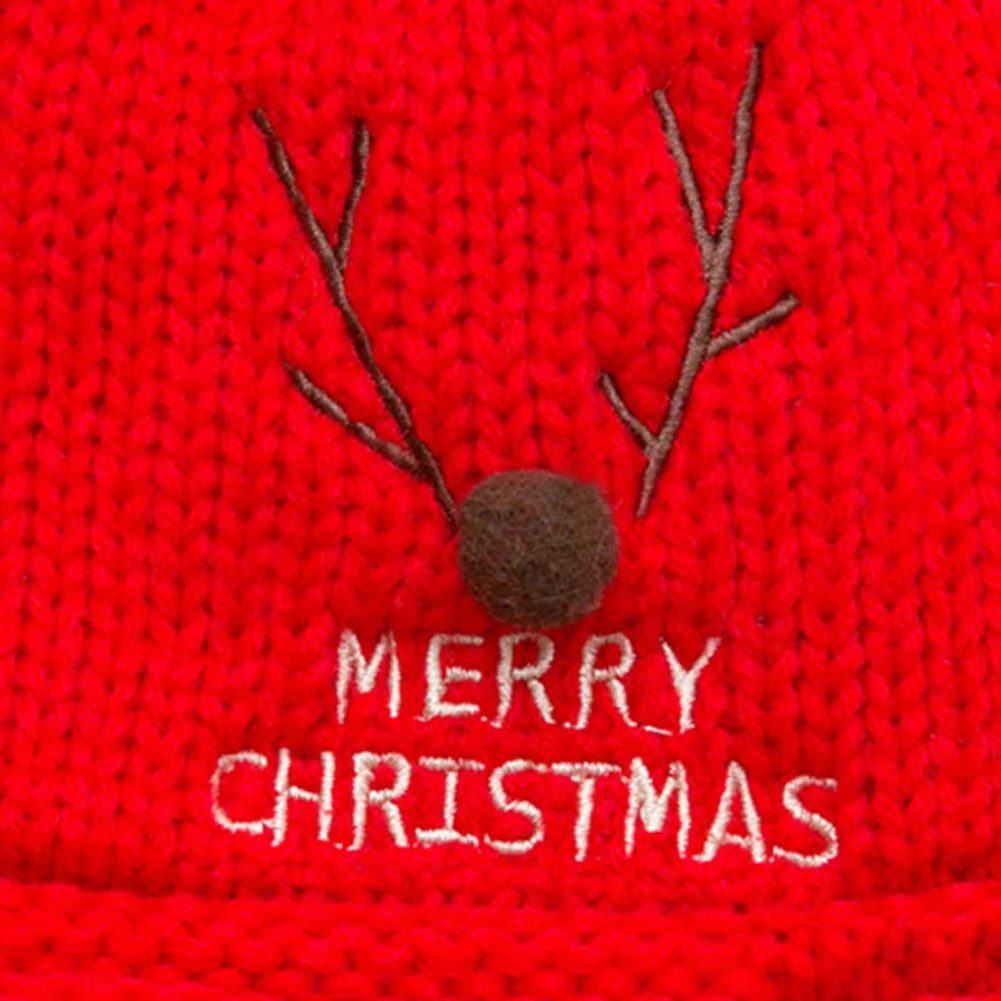 Милая шерстяная вязаная детская шапка с двойным помпоном с оленем, шапка с ушками, Рождественская теплая вязаная хлопковая шапочка, осенне-зимние теплые шапки